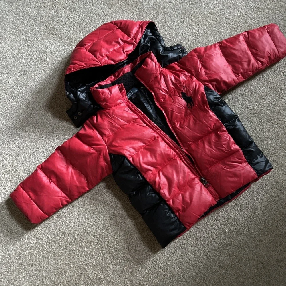Polo Ralph Lauren Down Puffer Jacket Boys 3T Toddler Red Pony Full Zip Red Black